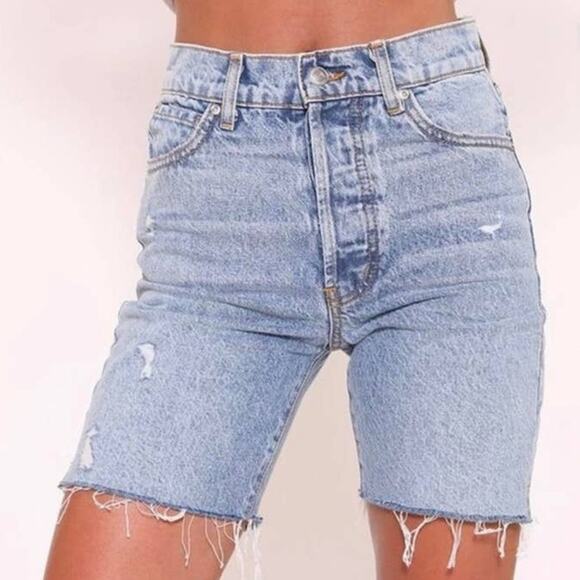 Revice (Revolve) 90s Cutoff High Waisted Jean Shorts Distressed Raw Hem Size 27 - Picture 2 of 13